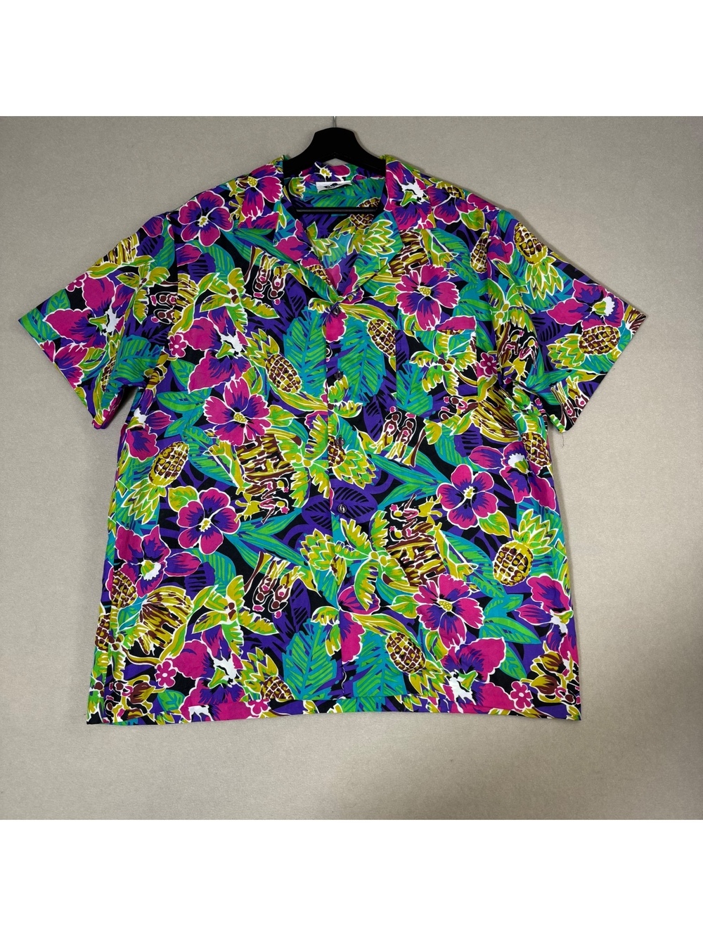 Vintage 90s Hilo Hattie Hawaiian Shirt XL Made in Hawaii Tiki Pineapple Floral